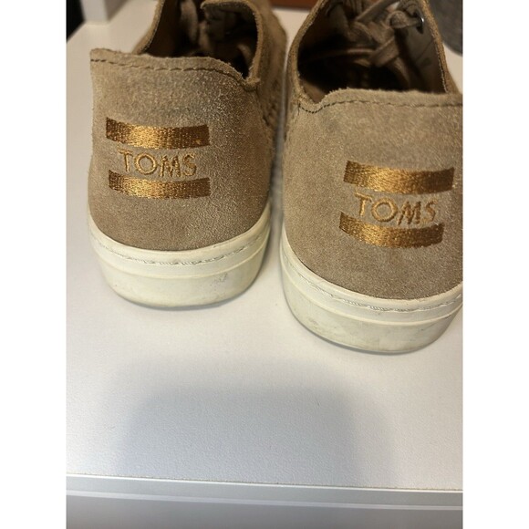 TOMS Women’s 8.5 Tan Suede Braided Lace Up Flats Sneakers Shoes - Picture 5 of 9